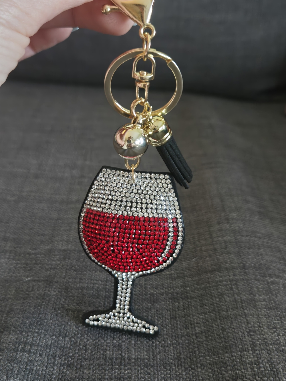 Rhinestone Wine Glass Keychain Bagchain - Black & Red & Gold - Picture 2 of 3